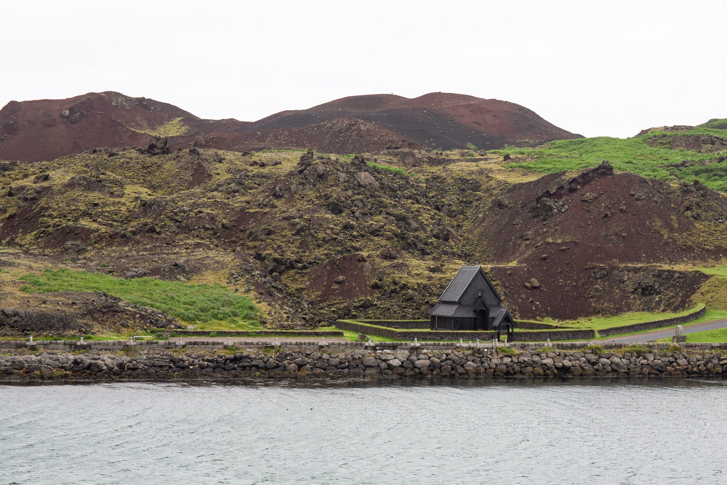 lava field by church