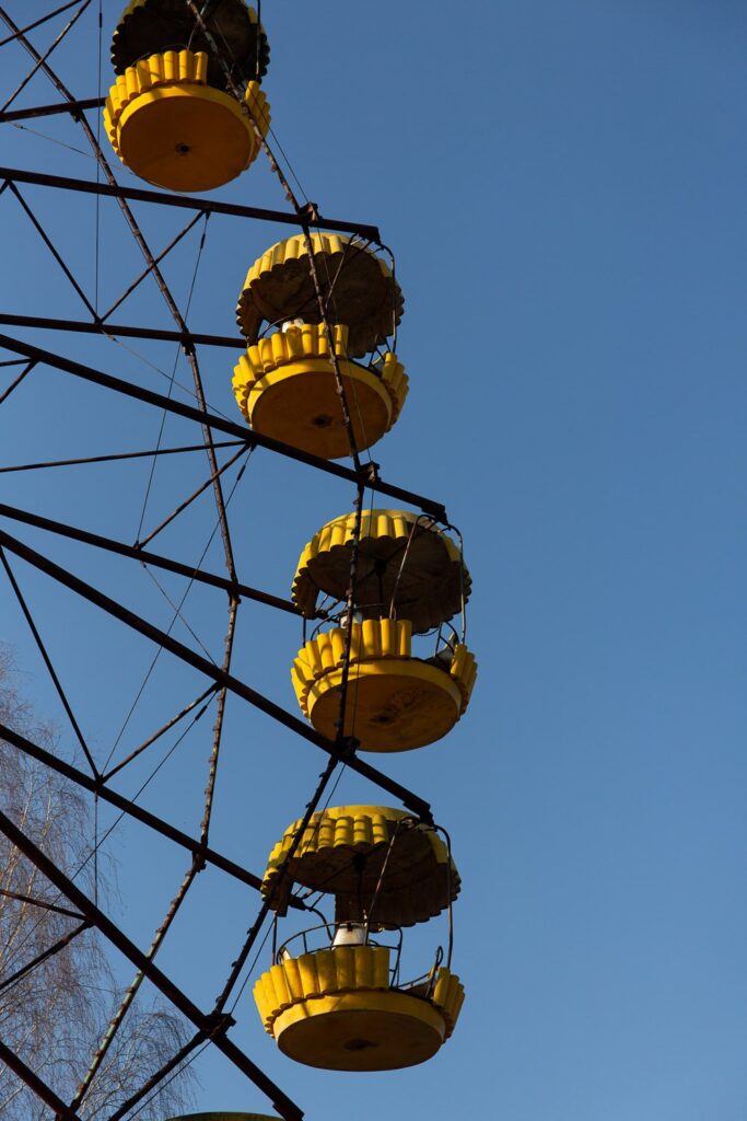 ferris wheel at Pripyat amusement park with blue sky