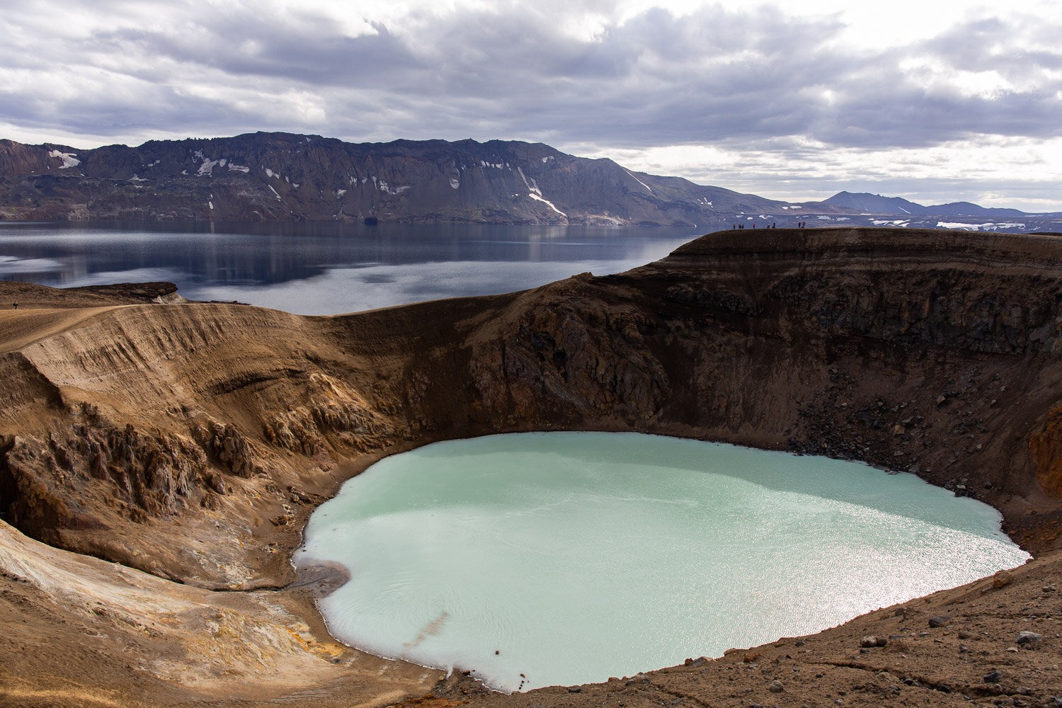 blue caldera with water