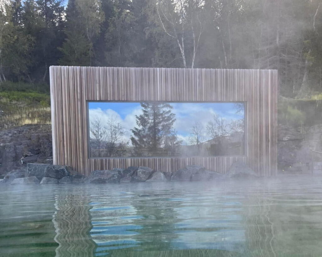 warm steaming lagoon at the Forest Lagoon in the north of Iceland