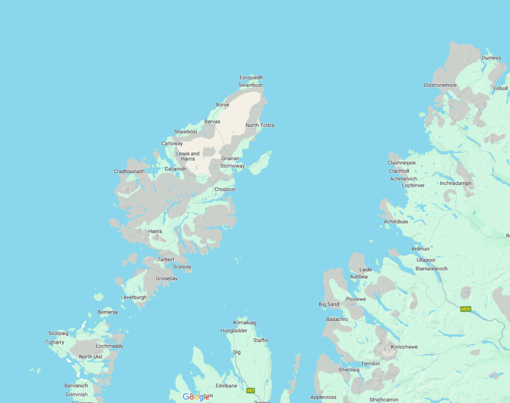 a map of Lewis showing its position in the Outer Hebrides