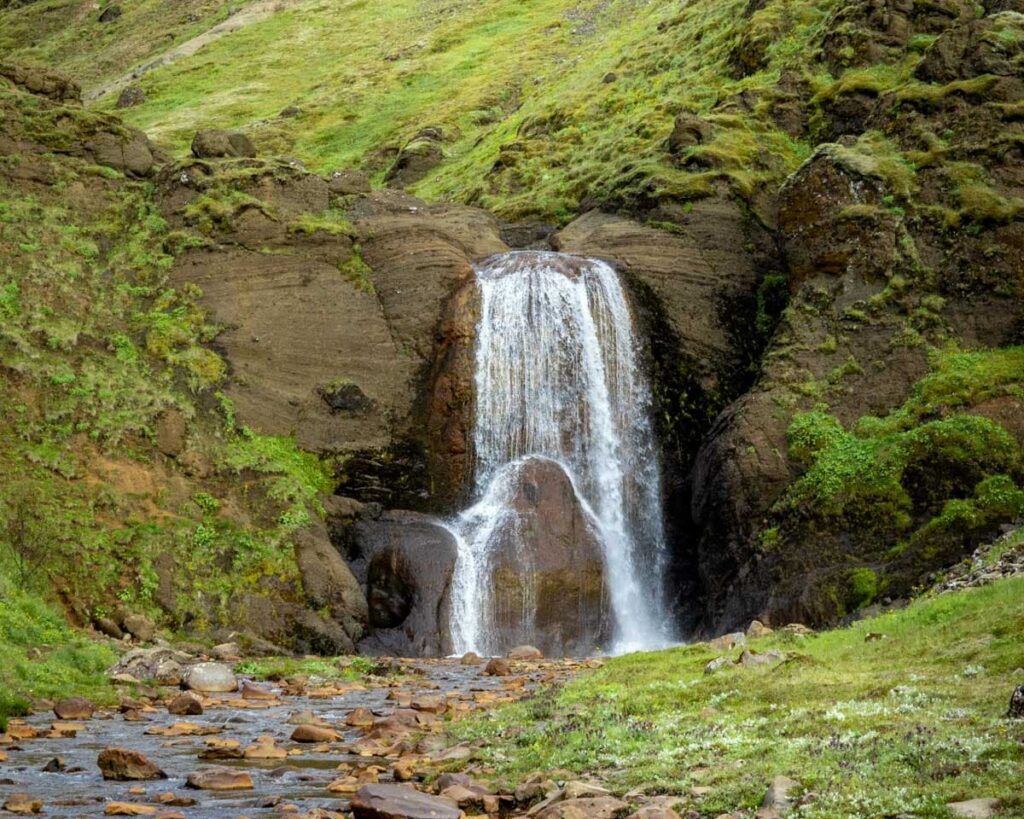 the waterfall at helugafoss in south iceland